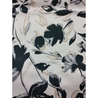 Bawełna satynowa drukowana NA SUKIENKI czarne kwiaty - 0,5m